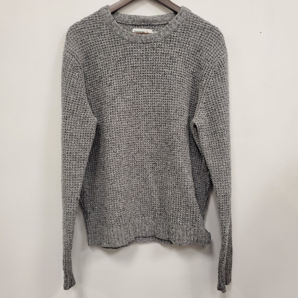 Wellen Mens Thermal Waffle Knit Pull Over Sweater Size M Gray Chunky Ribbed Hem